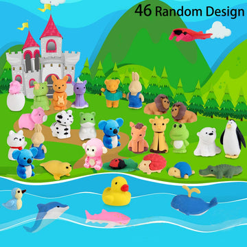 Urskytous 46Pcs Animal Erasers Bulk Pencil Erasers Kids Puzzle Erasers Desk Pet Mini Eraser Toys Eraser Prizes For Party Favors,