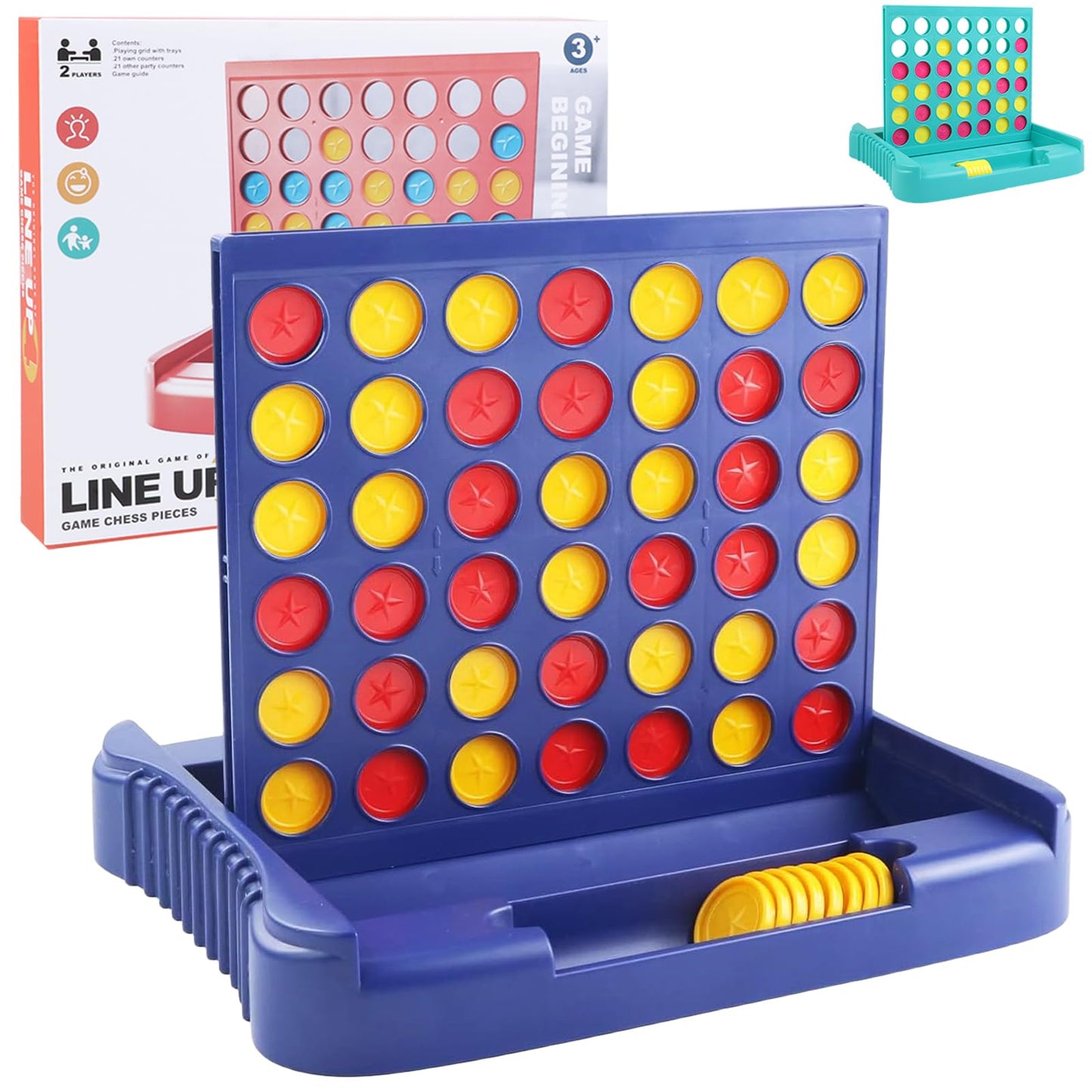 Vikutu 4 In A Row Connect Game, Travel Board Games For Kids Adults, Get 4 In A Row To Win - 9 X 7.4 Inches(Blue)
