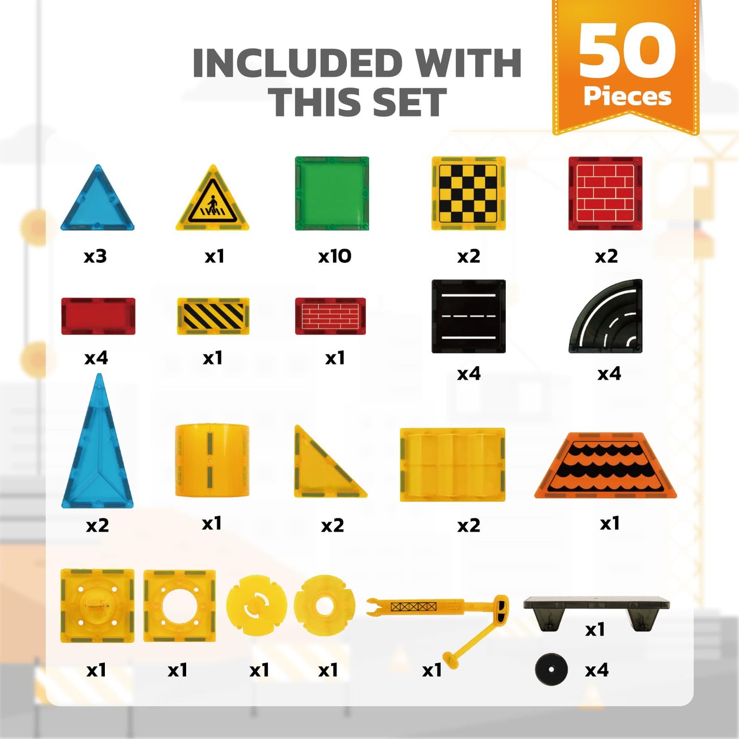 NEOFORMERS Magnetic Tiles Builder Construction Set  Magnetic Tiles Road Cars Set STEM Toys for Ages 3-8  Montessori Sensory Educational Magnet Toys for 3+ Year Old Boys and Girls Gifts