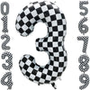 Eoopoon 42 Inch Checkered Number Balloon 3, 3rd Race Car Flag Birthday Party Supplies for Boys Girls, Large Black and White Numb