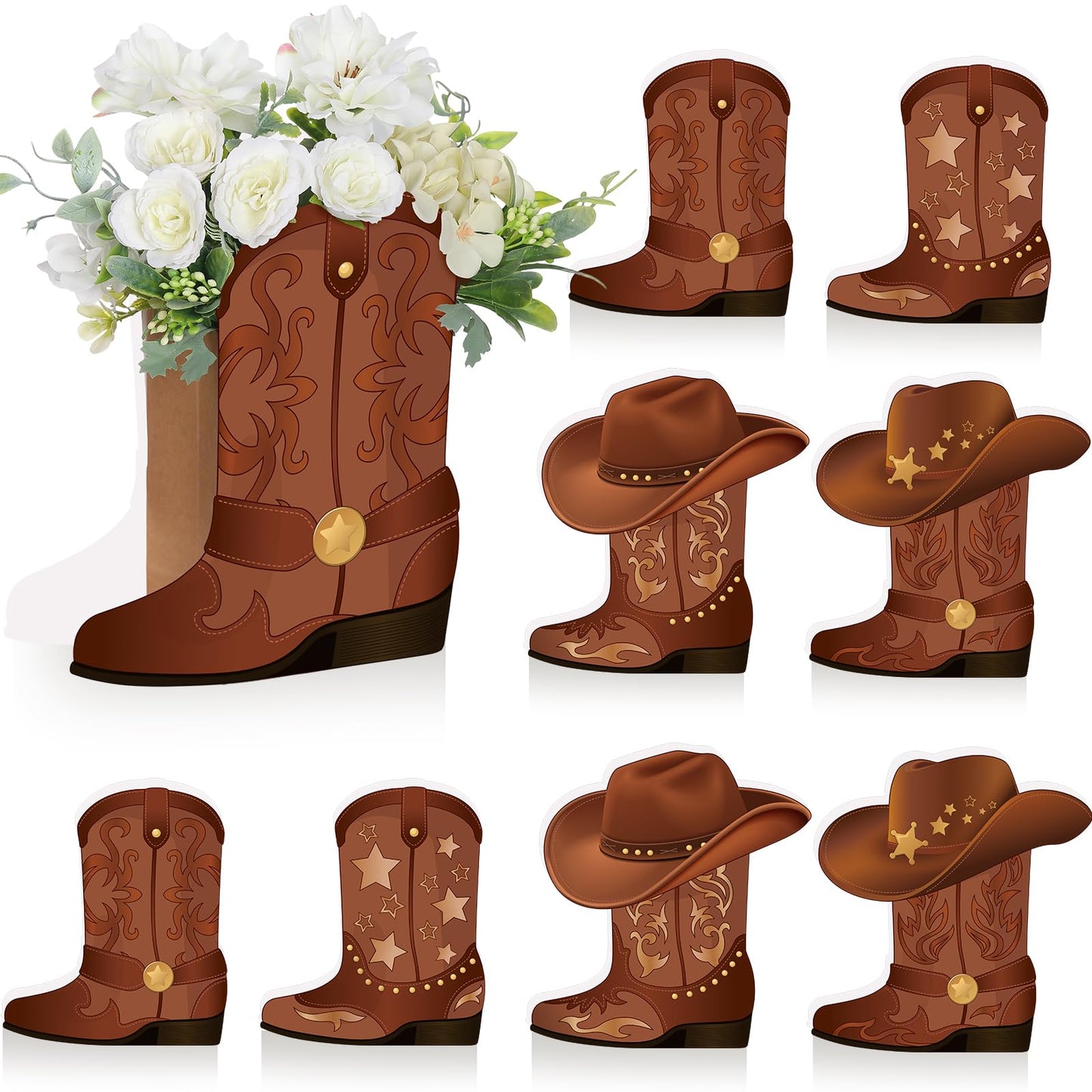 Weekgrat 8 Set Western Cowboy Boots Flower Boxes Centerpiece Boot Shape Boxes Decorations Western Theme Party Boot for Cowboy Co