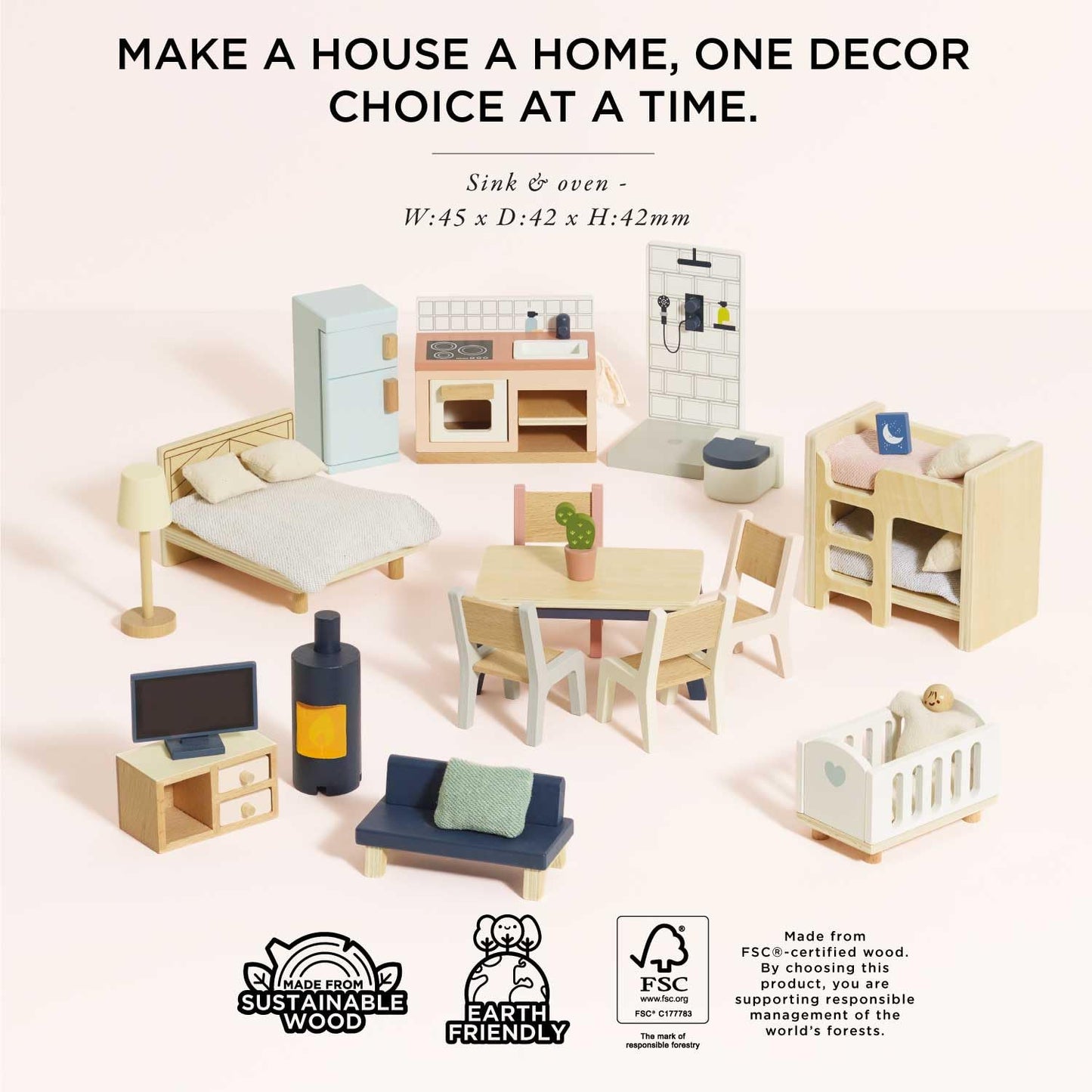 Le Toy Van - Wooden Dolls House Full Starter Furniture & Accessories Play Set For Dolls Houses | Girls Or Boys Dolls House Furniture Sets - Suitable For Ages 3+