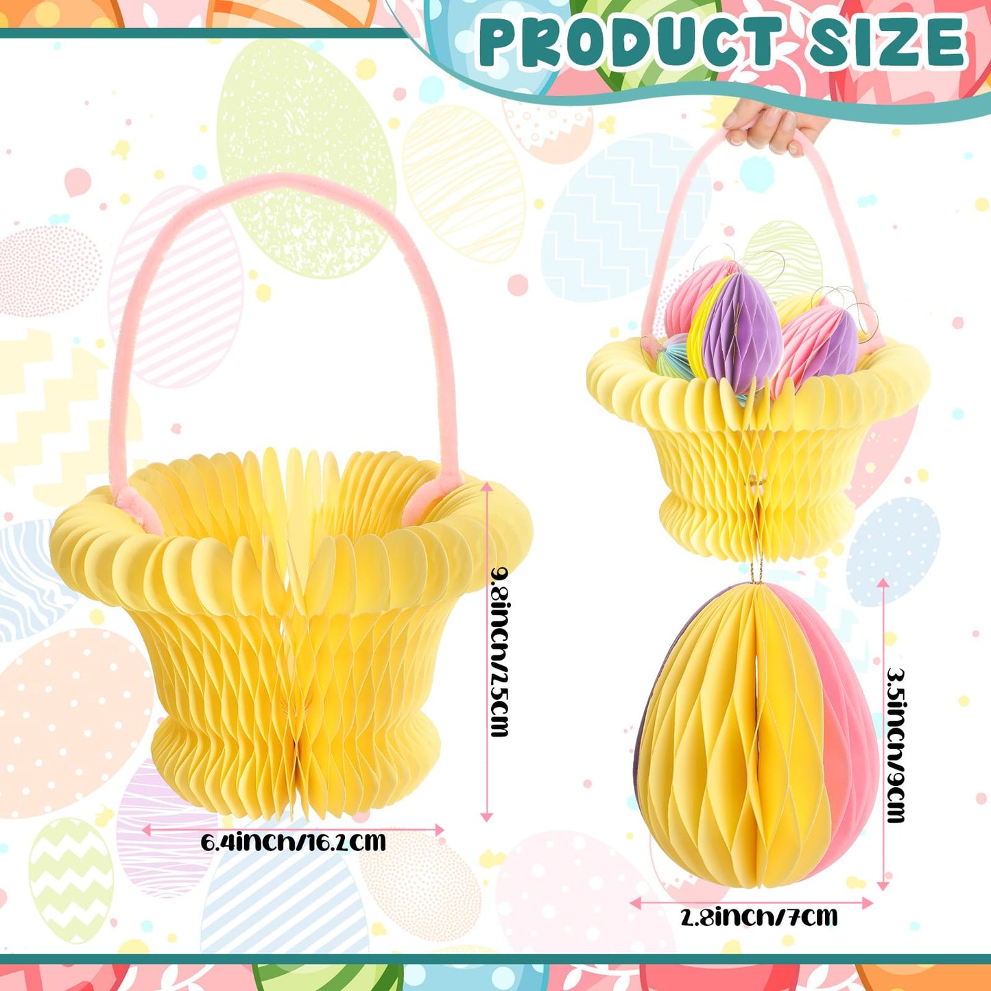 Chiisong 6 Pcs Easter Eggs Basket Set Paper Honeycomb Eggs Easter Buckets with Handle Magnetic Easter Party Decoration for Hunt