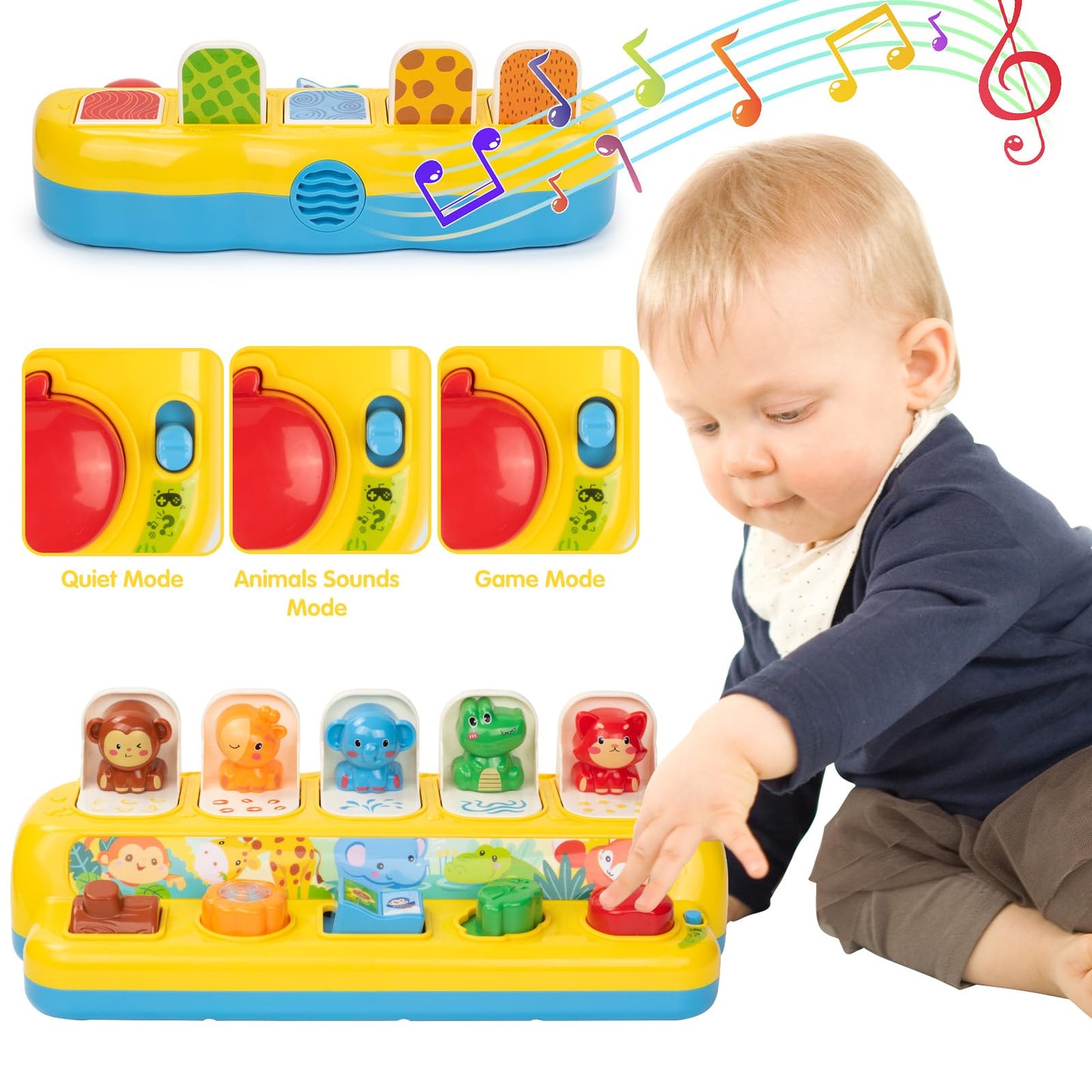 Superhigh Interactive Pop Up Animal Toys With Music, Animal Sound & Light, Early Developmental Cause And Effect Pop Up Animals T