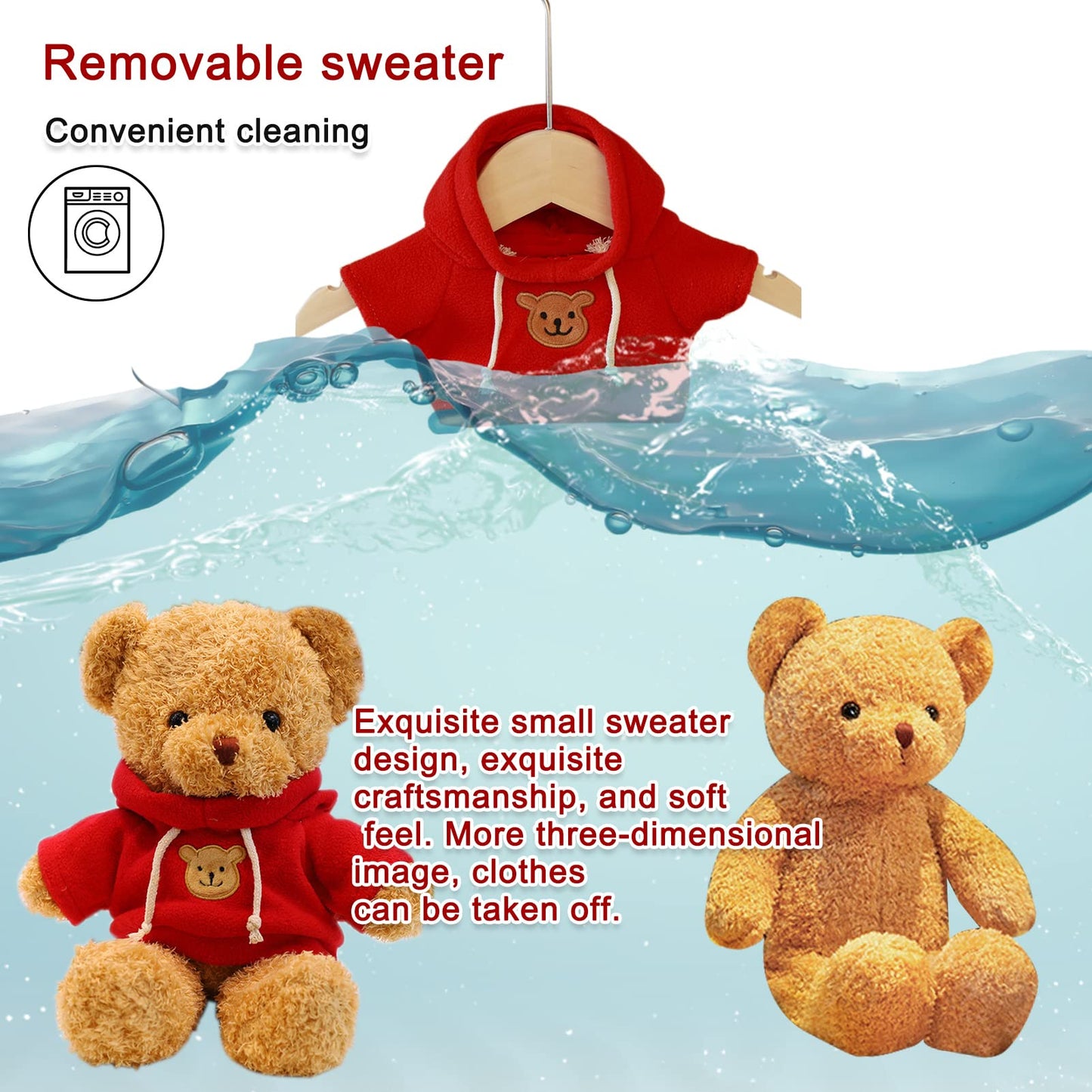 Aucooma Teddy Bear Stuffed Animal Cute Red Hoodie Bear Plush Toys Gifts For Kids 11.8 Inches