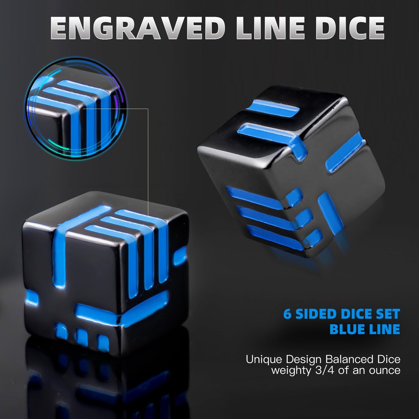 PCCECQEE DND Dice,D6 Dice DND,16mm D&D Metal Dice Set for Dungeons and Dragons with Blue Dice,Tenzi,Farkle,Yahtzee, Bunco or Tea