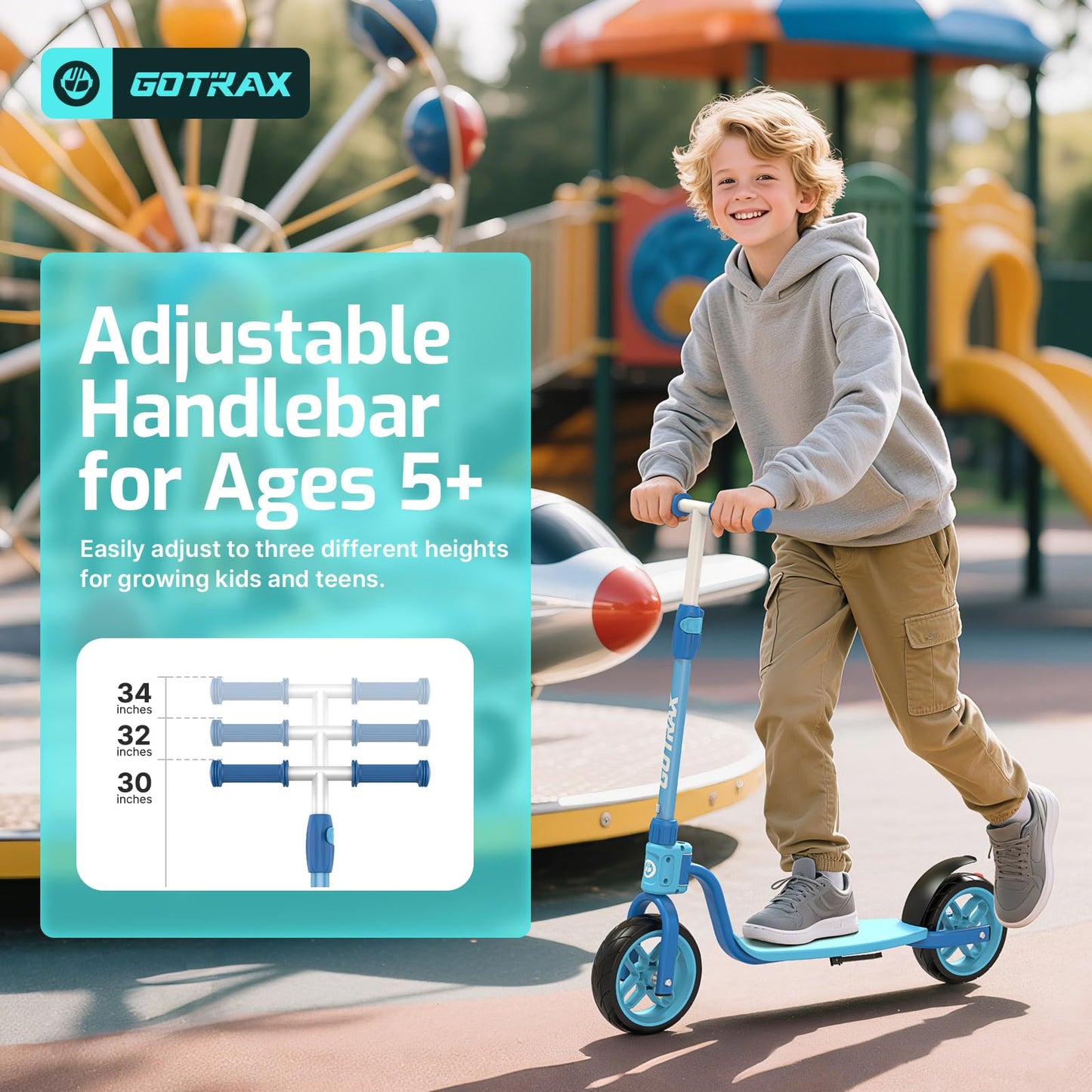 Gotrax KS8 Kick Scooter for Kids 5+, Large 8 Wheels and Height Adjustable Handlebar, Sturdy Wide Deck & Rear Brake, Detachable f