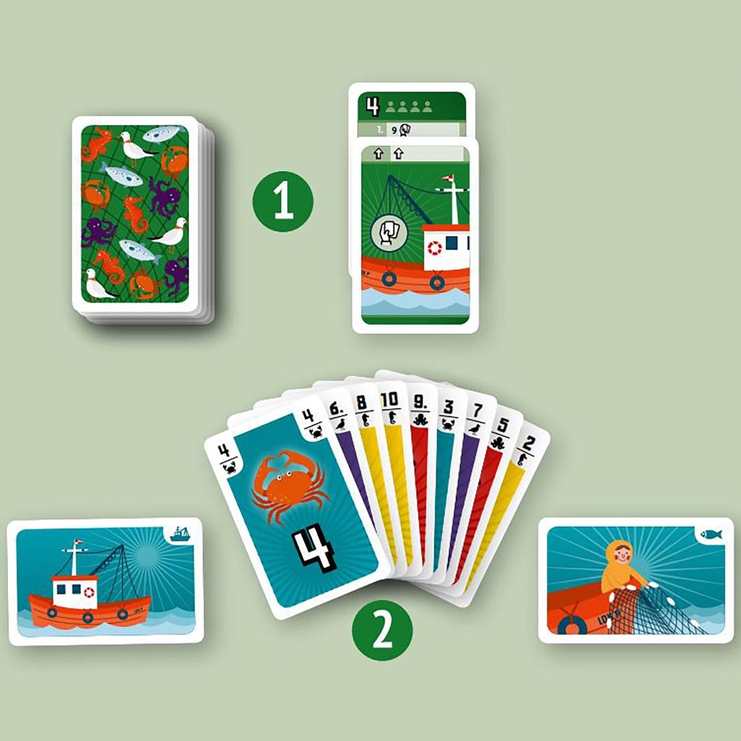 Rio Grande Games: Fishing - Trick Taking Card Game, Ocean Theme, Card Drafting & Point Collection, Ages 14+, 3-5 Players, 30-60