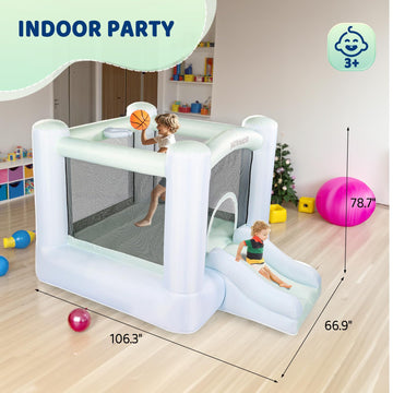 Joymor Grandient Style 3-In-1 Inflatable Bounce House For Kids 3-6 W/Basketball Hoop And Slide, Kids Small Bounce House With Blower For Toddlers Indoor & Outdoor Party