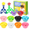 Icraftine 114 Pcs Fine Motor Skills Sensory Bin Filler Includes 10 Sorting Bowls, 100 Pom Poms, 2 Tweezers, 2 Scooper Scissors F
