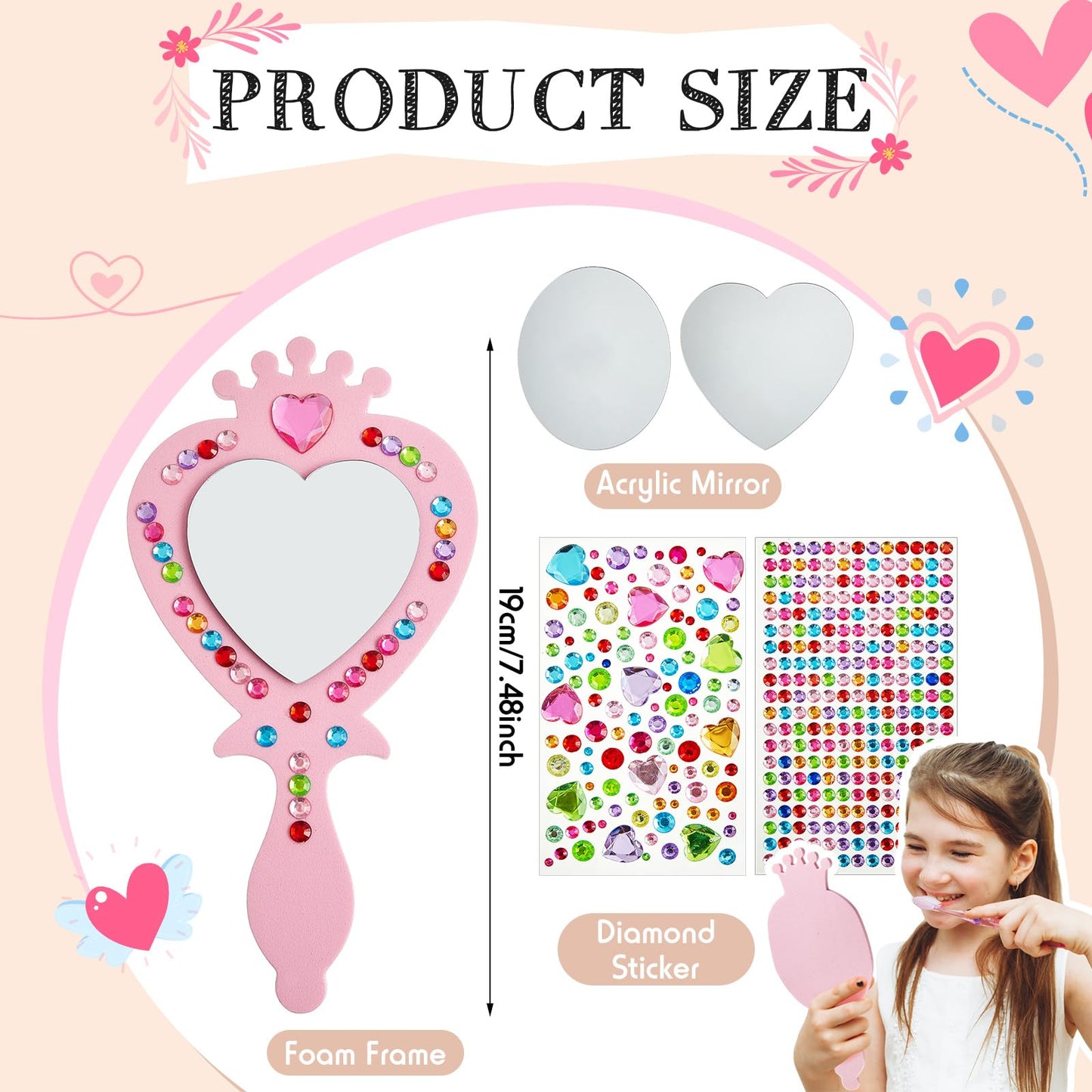 Liliful 12 Pack Princess Foam Mirror Kits Decorate Your Own Princess Mirrors Party Supplies Kids Unbreakable Toy Crafts For Girls Party Favors Birthday Diy Decorations(Cute)