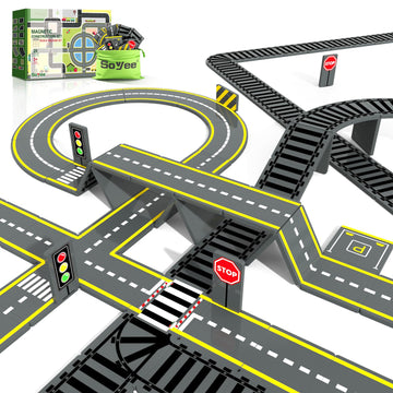 Magnetic Tiles Road & Train Track Expansion Pack Magnetic Building Blocks Construction Toys Kids Toys For Ages 3-12 Boys Girls Building Toys Includes Road Tracks, Traffic Lights, Parking Spot