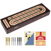 Cribbage Board Game Set, Premium Wooden Board With Magnetic Lock And Metal Pegs, 2 Playing Cards, And Large Storage - Travel-Fri