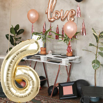 40 Inch Giant White Gold Number 6 Balloon, Helium Mylar Foil Number Balloons For Birthday Party, 6Th Birthday Decorations For Ki