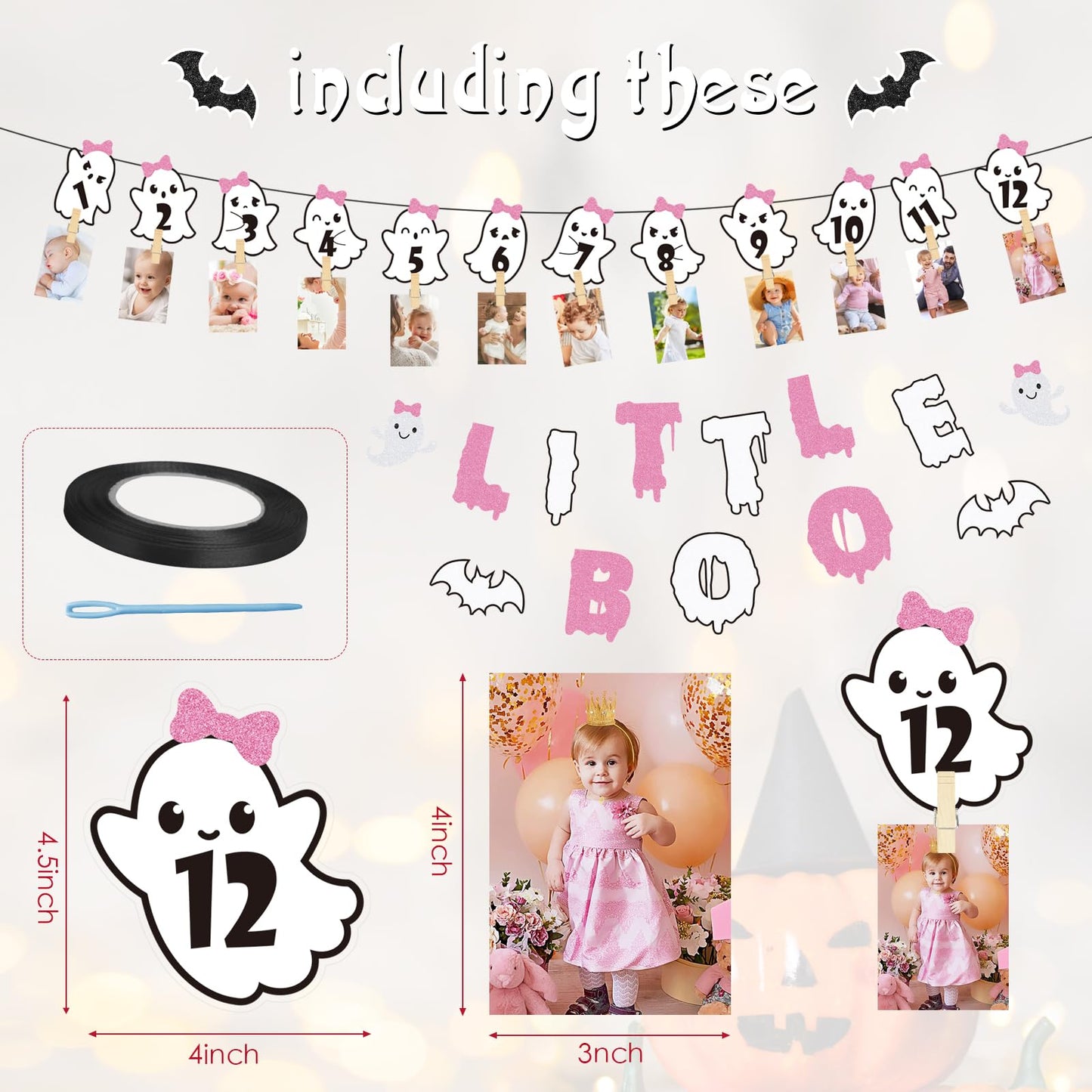Halloween Ghost 1St Birthday Photo Banner Haning Ghost Birthday Photo Banner For Newborn To 12 Months Halloween Milestone Photog