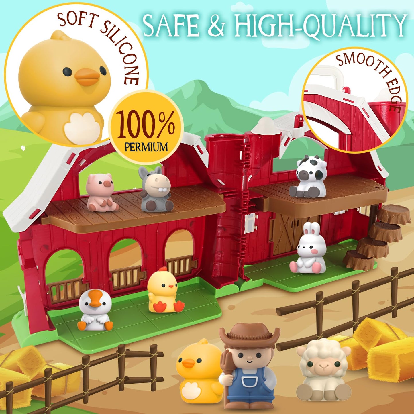 Aurotops Toys For 1 2 3 Years Old Boys And Girls, Big Barn Toy With Farm Animal, Preschool Montessori Toy, Farm Playset With Big Red Barn & Farmer, Easter Gift Toy For Toddlers