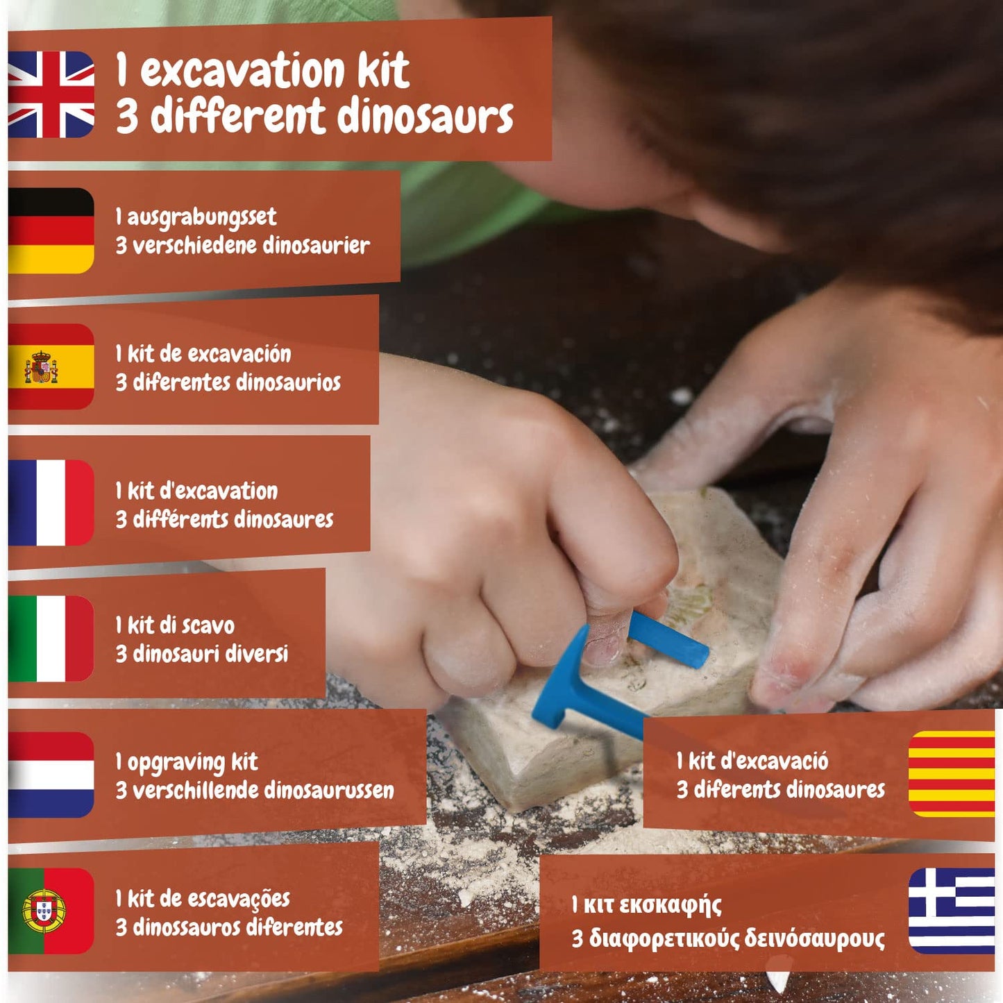 Science4You Dinosaur Fossil Excavation 3 In 1 - Fossil Digging Kit For Kids: T-Rex & Triceratops & Stegosaurus, 3 Dinosaurs Toys For Kids, 37 Pieces, Toys, Games, Gifts For 6+ Year Old Boys And Girls