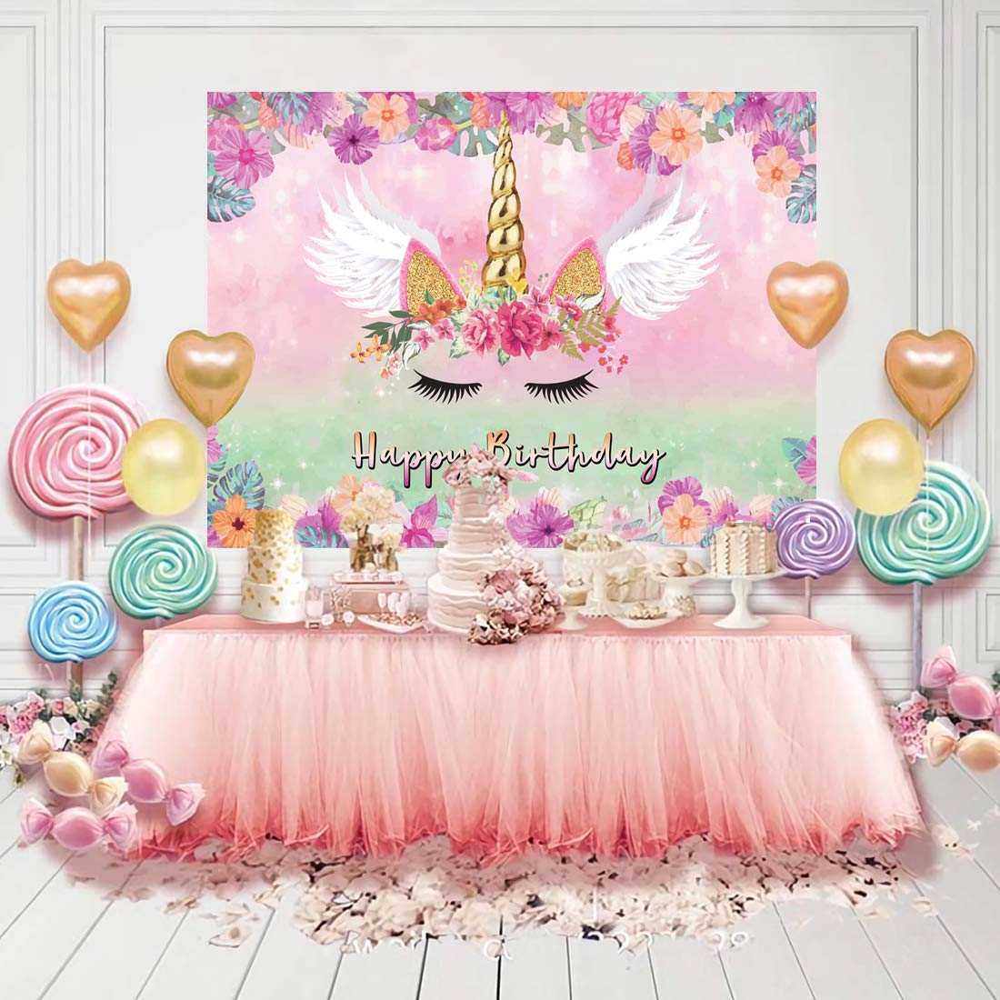 LTLYH 7x5FT Unicorn Birthday Backdrop & Banner Supplies