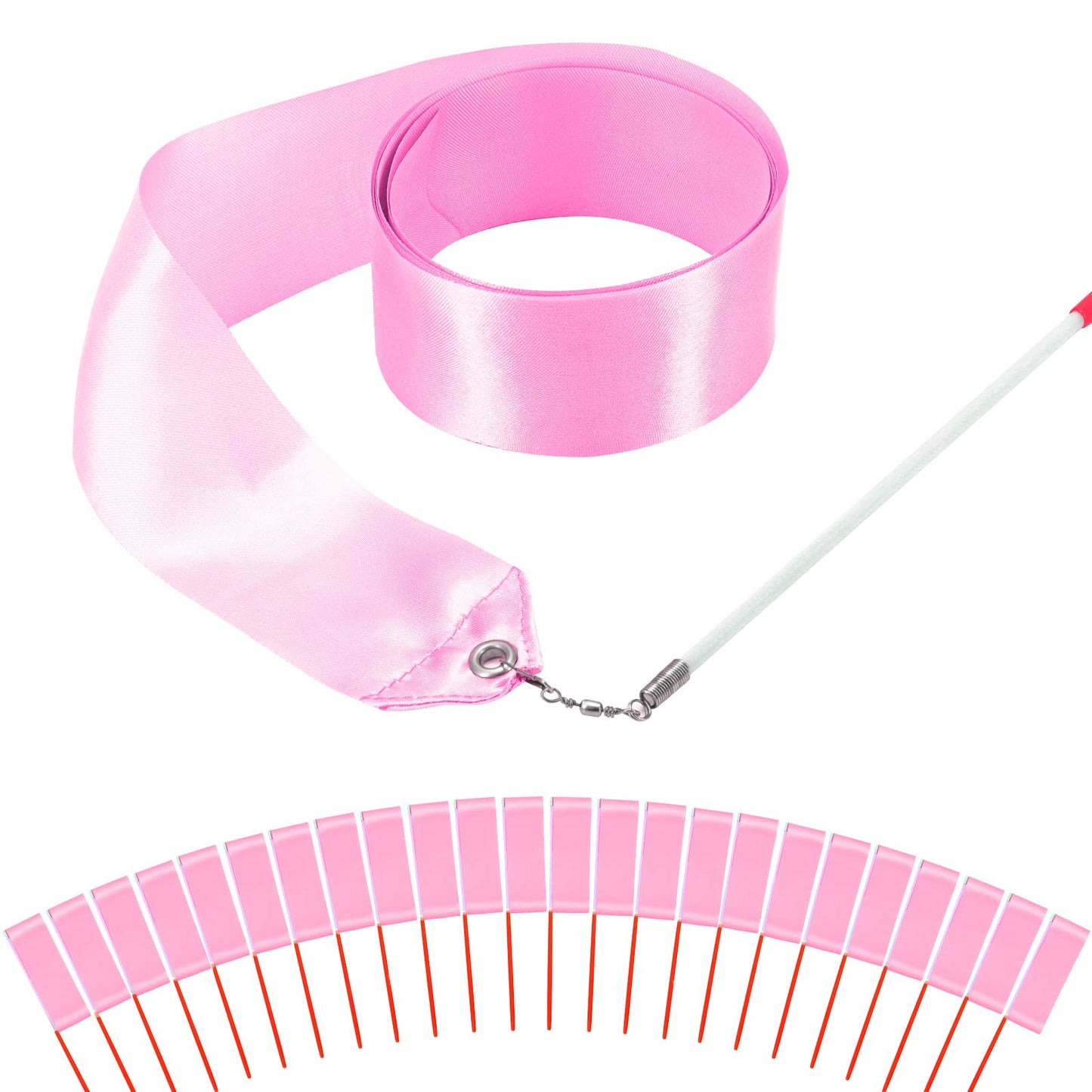 Hiunicorn 12Pcs Light Pink Ballerina Dance Wands Streamer Ribbons Party Favors For Girls Rhythmic Gymnastics Birthday Party Decoration, Kids Ribbon Silks Sticks Wands