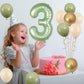 40 Inch Sage Green Number 3 Balloon, Olive Green 3Rd Birthday Balloons, Retro Sand White Avocado Green Gold Latex Balloons Giant