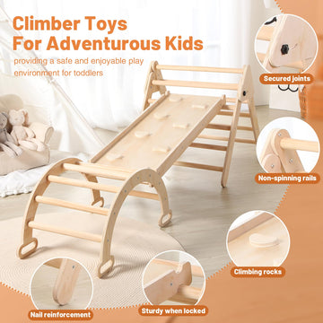 Jungledove 5 In 1 Wooden Climbing Toys For Toddlers - Foldable Climbing Triangle,Arch Climber, Climp Ramp - Montessori Toys For