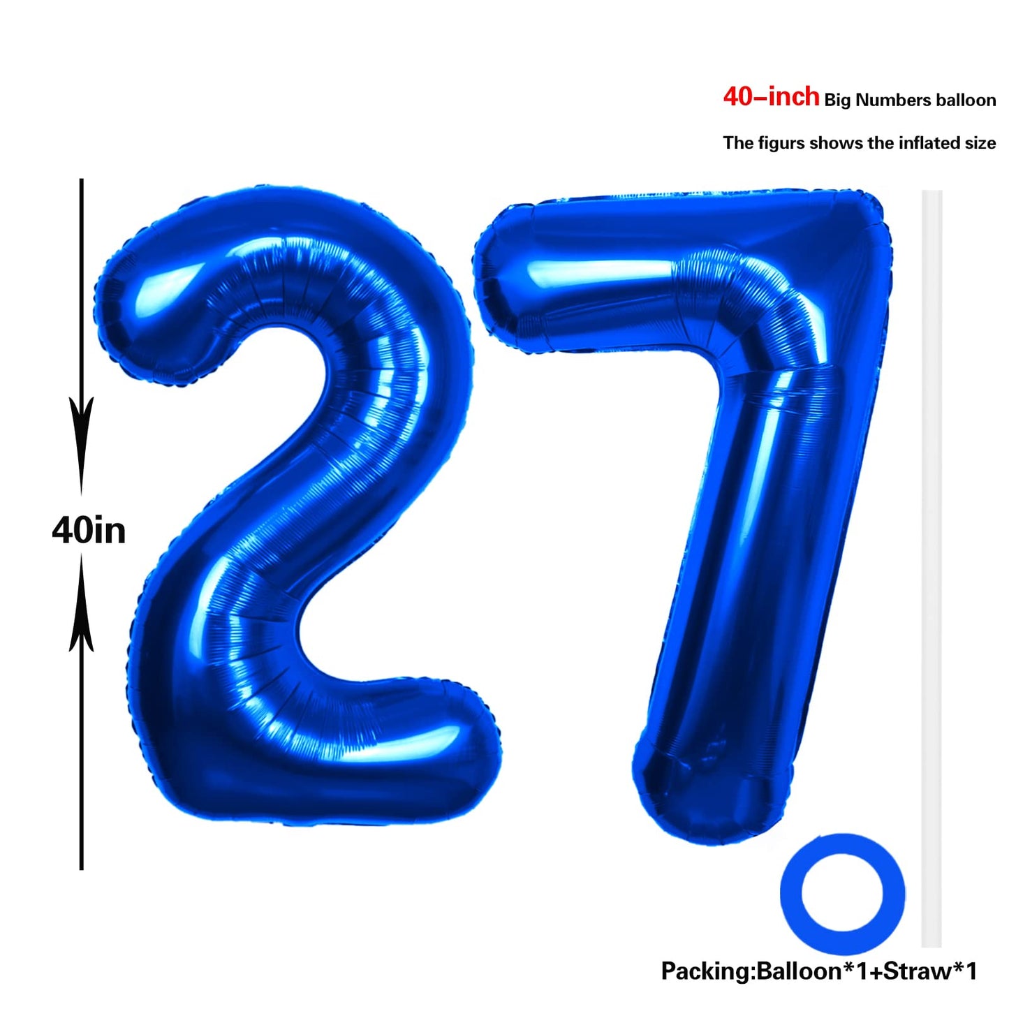 40 Inch Number 27 Balloon Blue Jumbo Giant Big Large Number 27 Foil Mylar Blue Balloons 72Th Birthday Party Anniversary Decorati