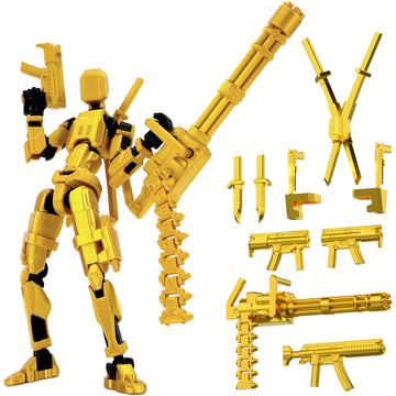 ?Assembled? T13 Action Figure Set  Giant decorative replica blade Titan 13 Robot Action Figure 3D Printed robo 13 Action Fidget Toys Dummy Figure Articulated  T13 for Collectors Desktop Decorations (Golden-Black)