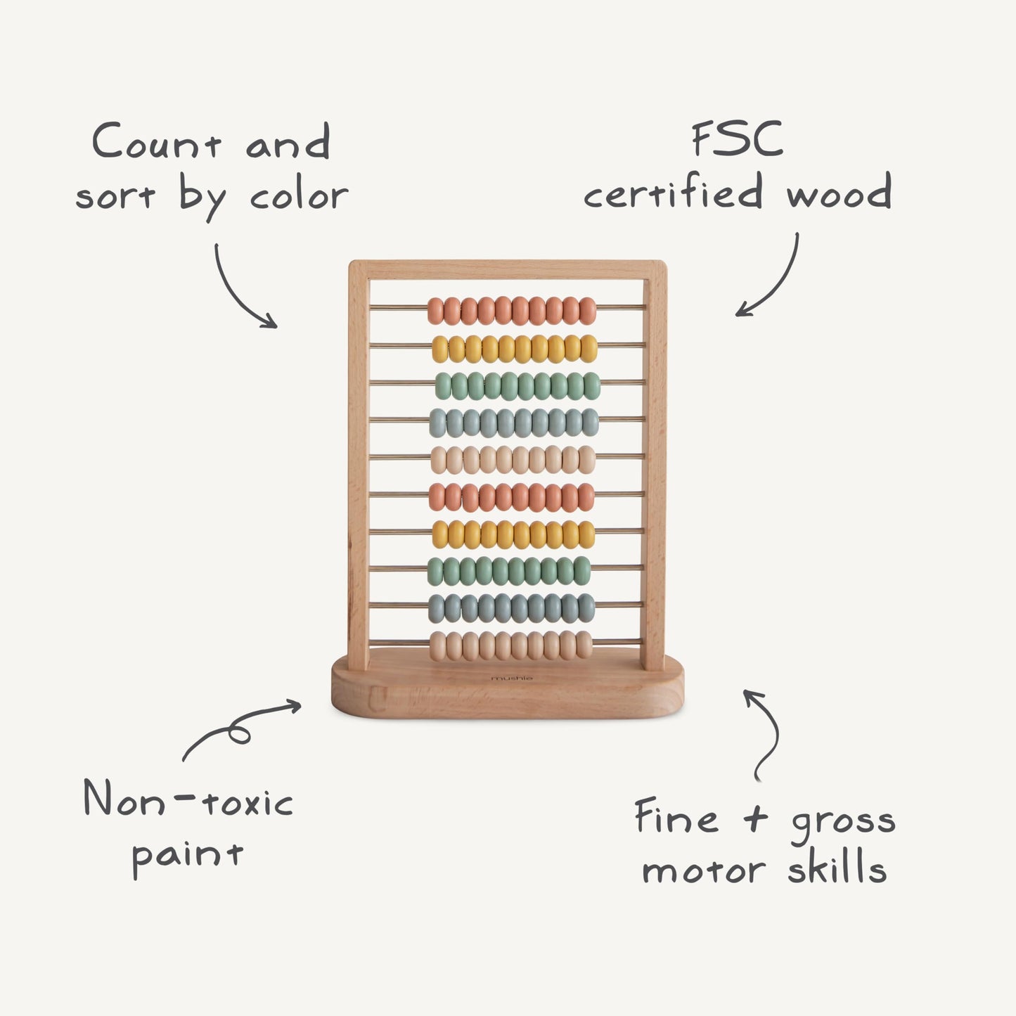 mushie Wooden Abacus Toy | Montessori Educational for Kids 2 Years+ | Muted Multicolor