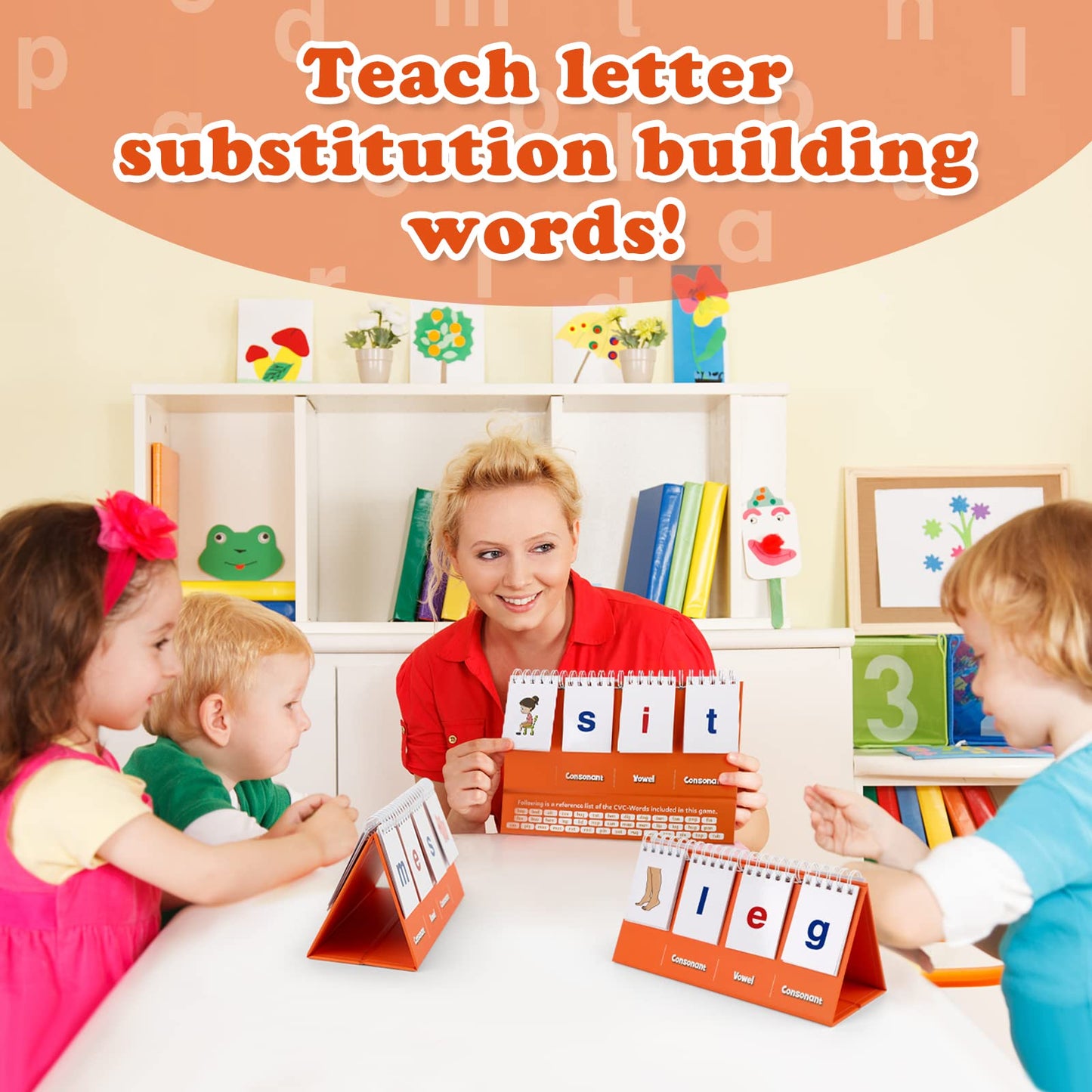 Aizweb Cvc Word Builder,Phonics Games Flash Cards For Preschool Kindergarten Classroom,Montessori Special Education Reading Manipulative Spelling Toy For Learning Activity Teacher School Supplies