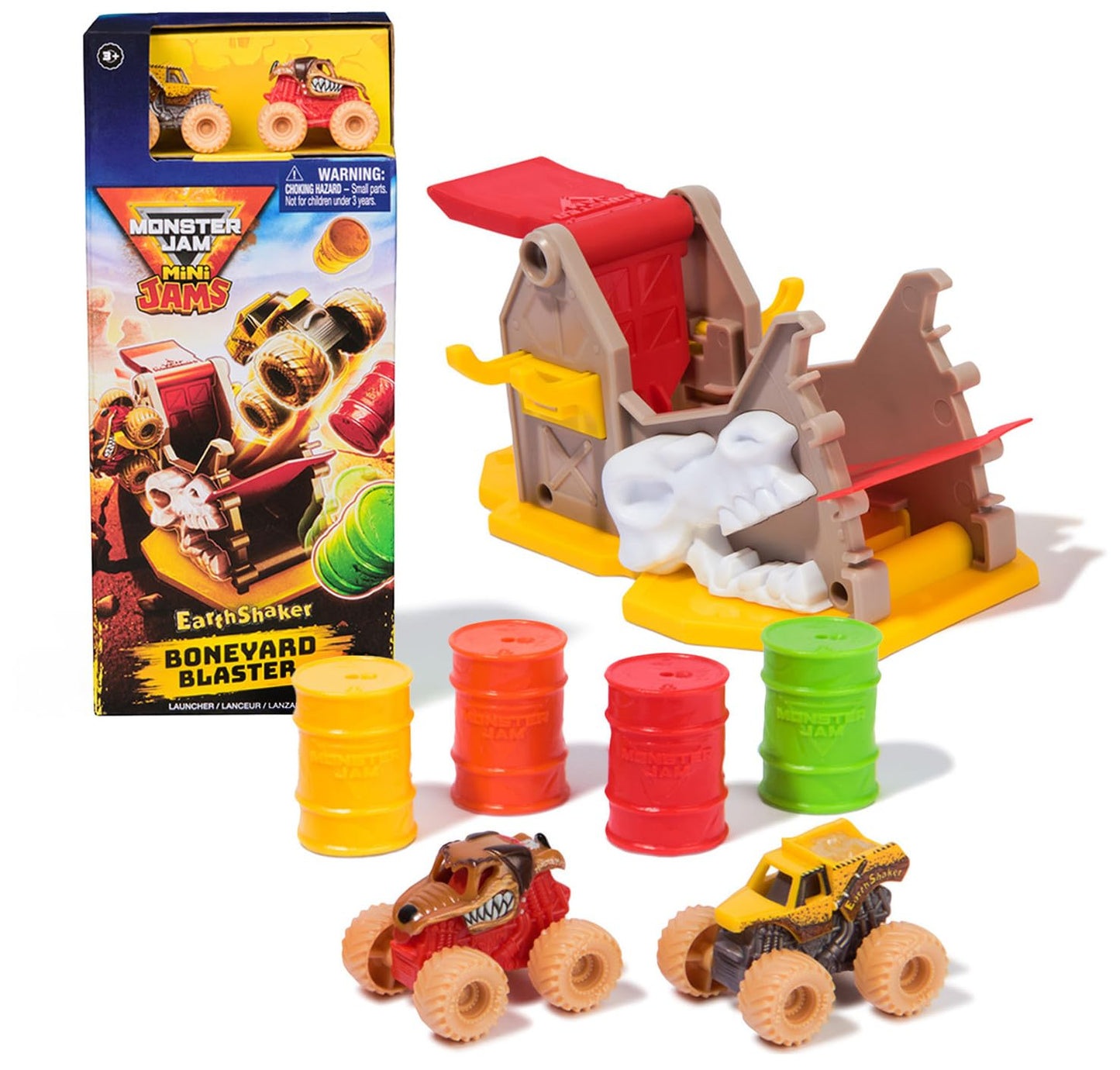 Monster Jam Mini Jams Earthshaker Boneyard Blaster Playset, 2 Minis Monster Trucks, Multicolor, For Kids Ages 3+, Model 6069771