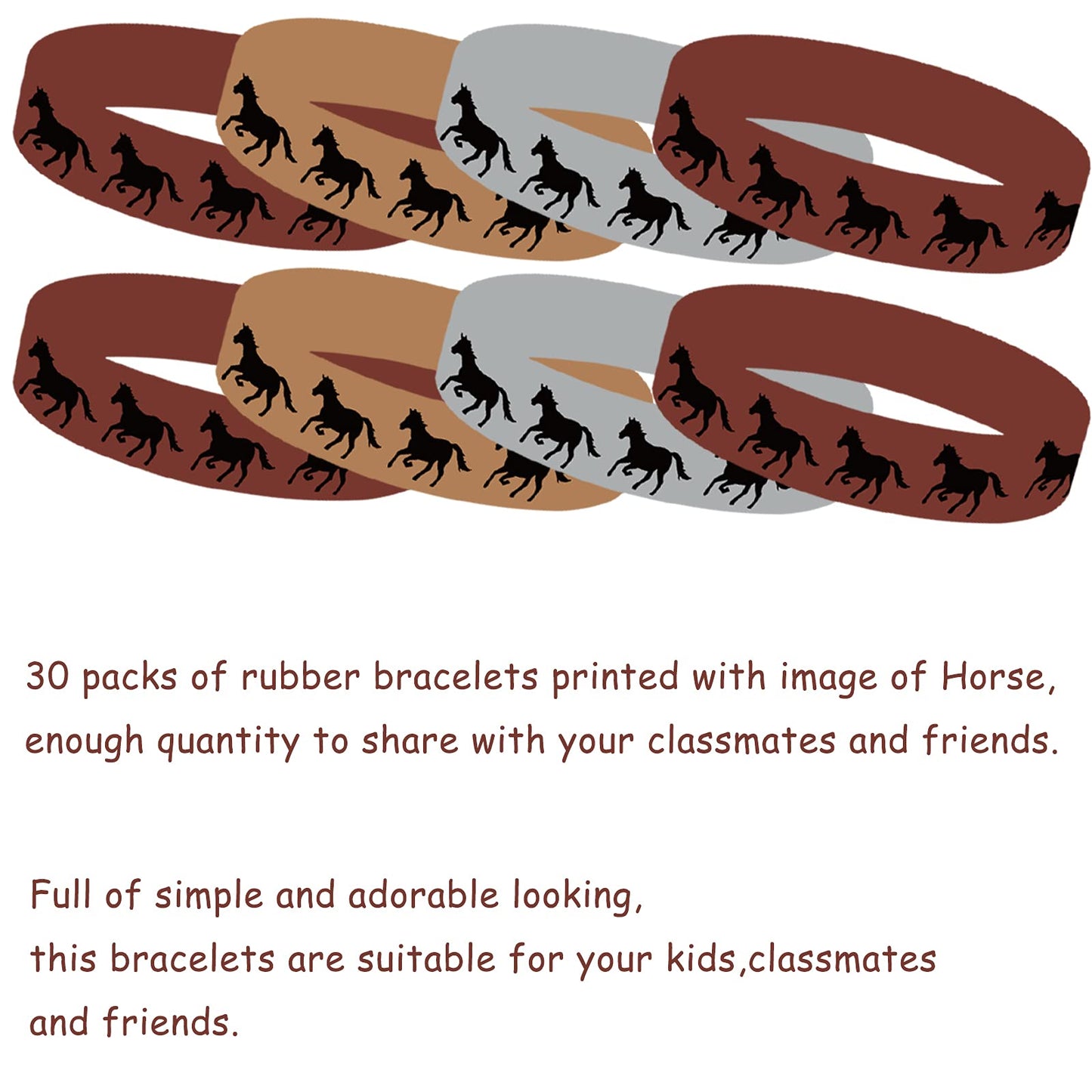 BignzwUra 30PCS Horse Themed Party Rubber Bracelets - Kentucky Day Horse Animal Baby Shower Birthday Party Favors Supplies Decor