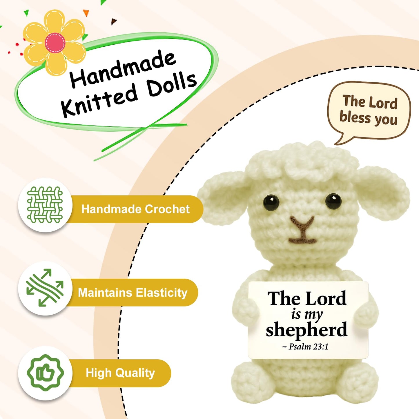 MAMAGIFTREE Crochet Little Sheep Plush Toy Birthday Gifts for Women,Christian Gifts, Baby Shower Baptism Gift Bible Verse Inspir