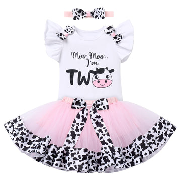 Cow Second Birthday Girl Outfit Toddler Romper Cow Tutu Skirt Headband Cake Smash Photoshoot Baby Cows Print My 2Nd Birthday Out
