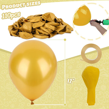 Lovestown 110Pcs Gold Latex Balloons, 12 Inch Metallic Helium Round Balloons Party Balloons With Ribbon For Engagement Birthday Anniversary Baby Shower Graduation Wedding Party Decorations