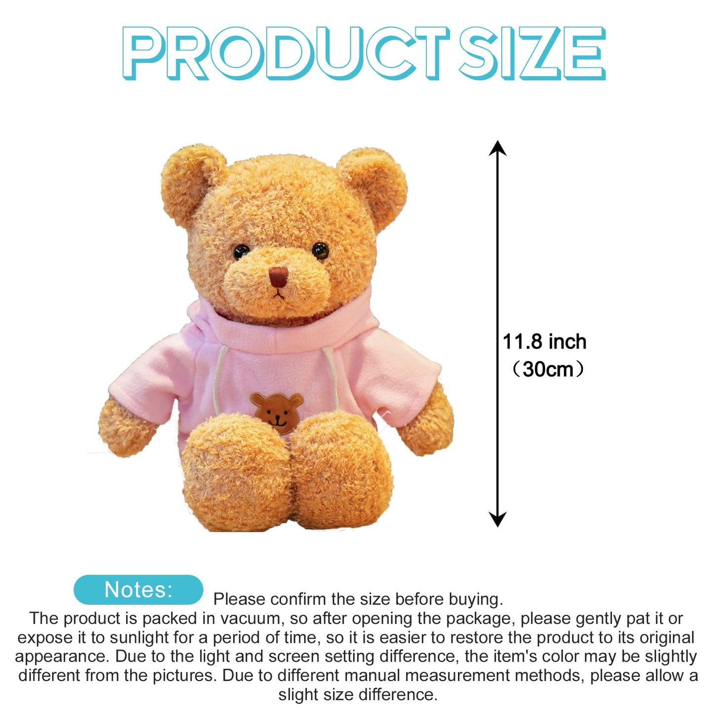 AUCOOMA Teddy Bear Stuffed Animal Cute Teddy Bears Plush Pink Hoodie Gifts for Kids 11.8