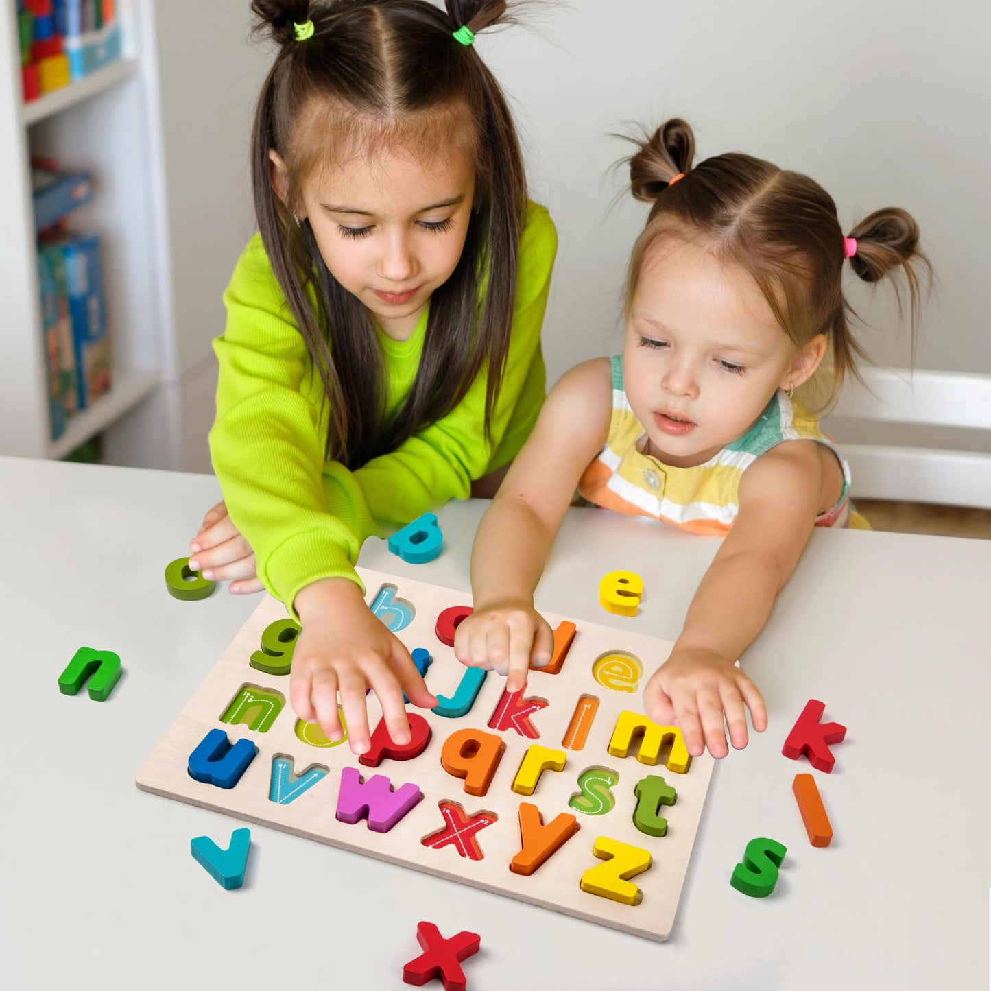 Alphabet Puzzle Wooden Puzzles for Toddlers 3 4 5 Year Old, ABC Puzzle Shape Alphabet Learning Puzzles Toys with Puzzle Board &