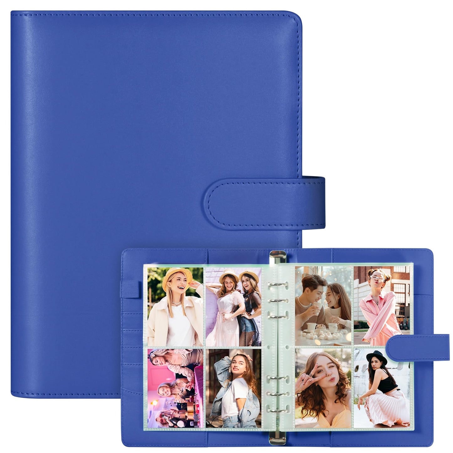 A5 Kpop Photocard Binder  PU Leather 6-Ring Album with Magnetic Closure  Includes 30 Pack 4-Pocket Pages for 240 Cards  Card Holder for Trading and Collectible Cards (Deep Blue)