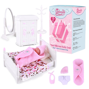 Babeside Mini Silicone Baby Dolls, 3 Inch Realistic Newborn Baby Dolls Full Silicone Sleeping Little Baby Dolls Mini Real Life Baby Girl Miniature Baby With Playset Accessories(Pink)