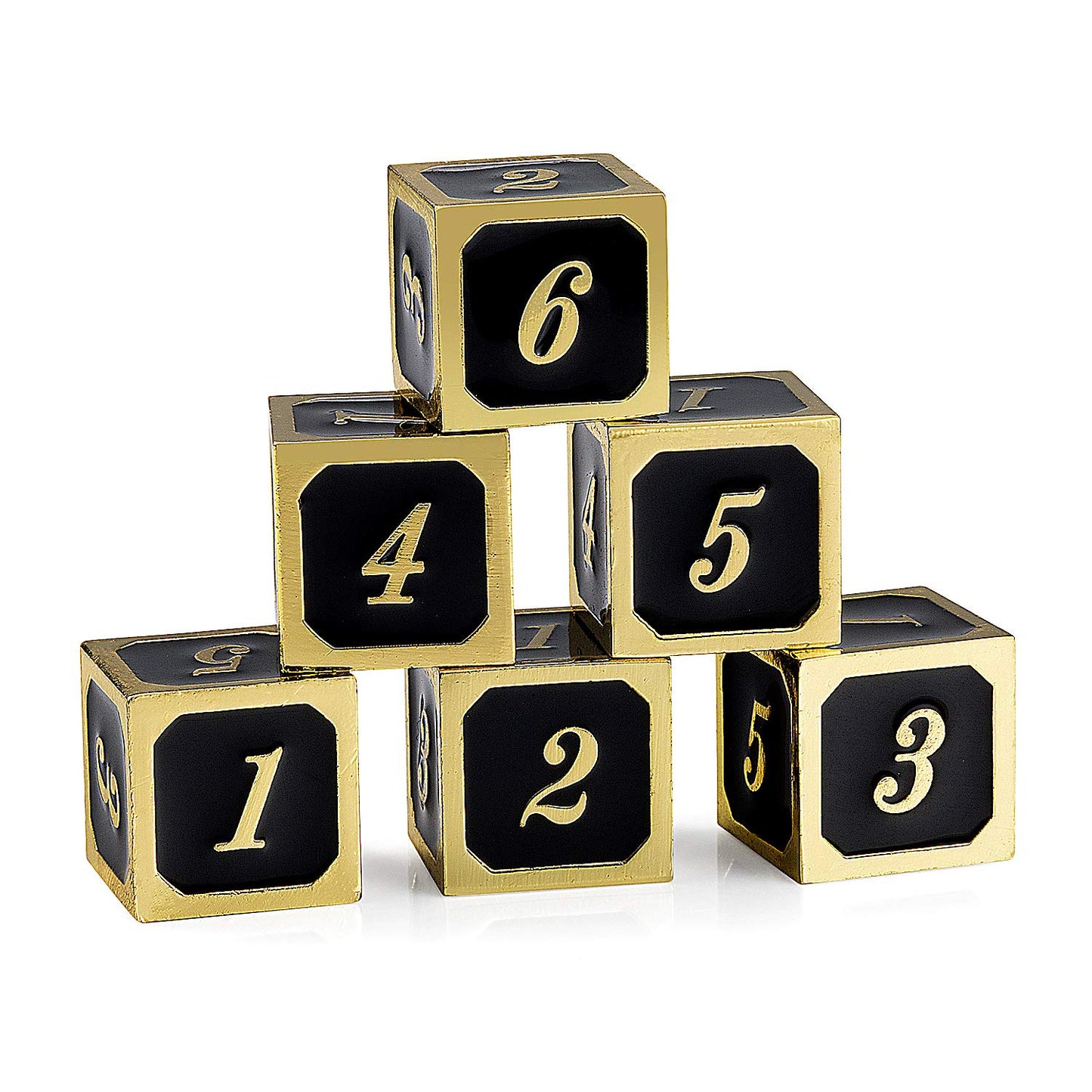 DNDND D6 Metal Dice Set, 6 Pieces 6 Sided Metal Die with Free Black Velvet Bag for DND Pathfinder Shadowrun or GURPs (Black with