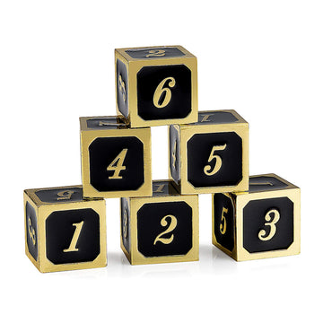 DNDND D6 Metal Dice Set, 6 Pieces 6 Sided Metal Die with Free Black Velvet Bag for DND Pathfinder Shadowrun or GURPs (Black with