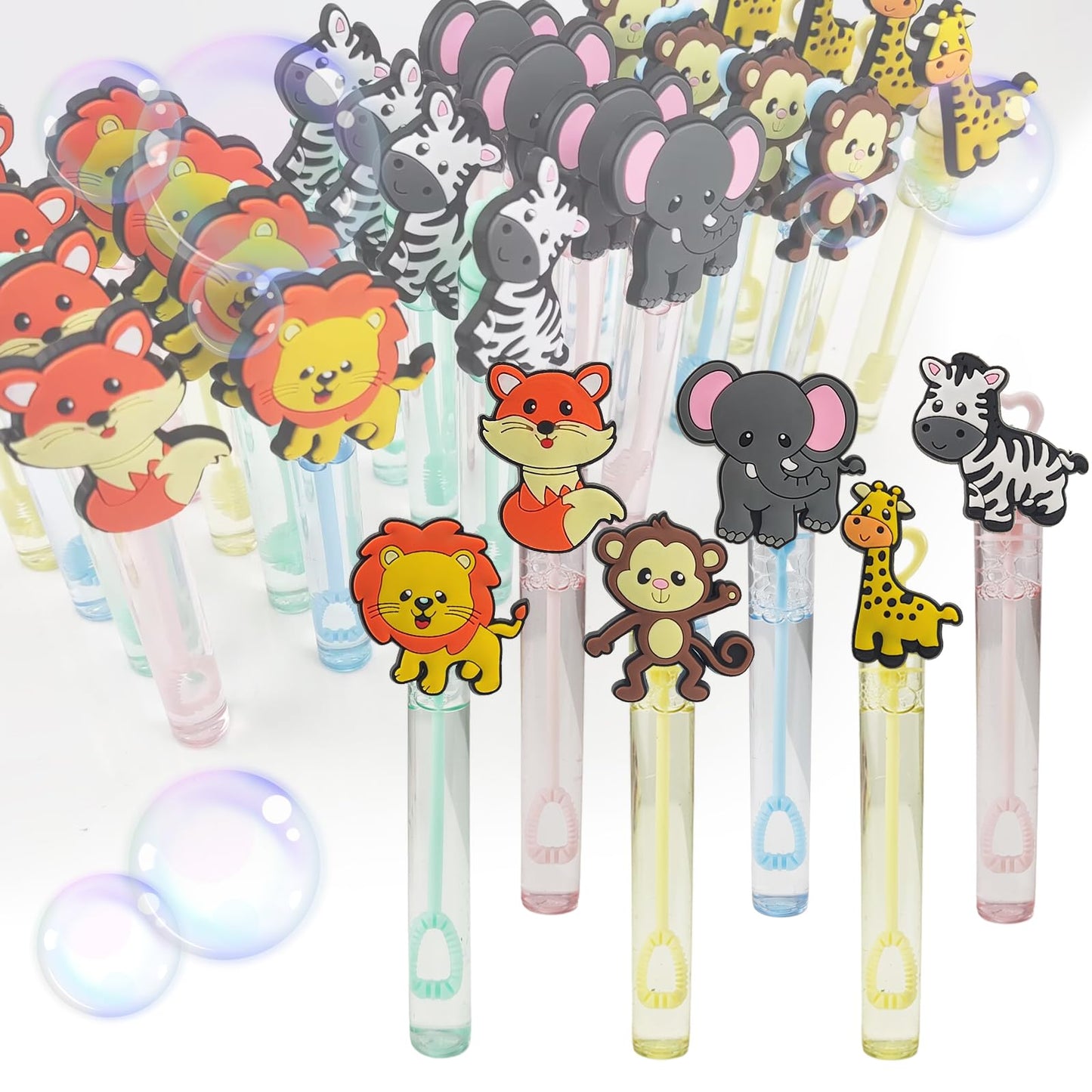 24 Piece Jungle Animals Toys Bubble Wand For Kids(6 Style),Cute Bubble Wand Great For Forest Animals Crazy Theme Party Favors,Pinata Suffer,Animals Party Goodie Bags Filler,School Classroom Prizes