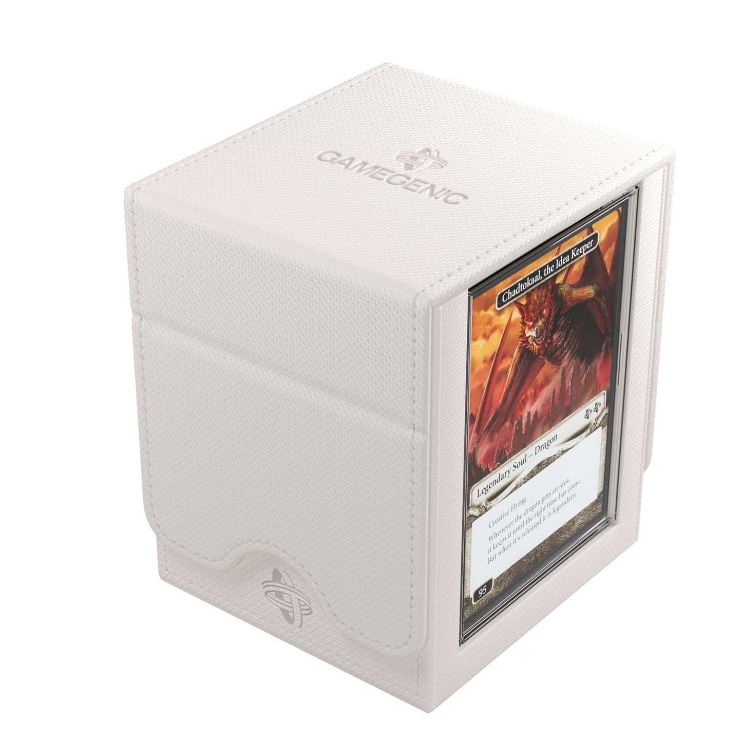 Gamegenic Squire Plus 100+ Xl Convertible Deck Box - Holds 100 Double-Sleeved Cards! Premium Commander Card Case, Detachable Slide Card Case, Armorfyber Surface, White Color, Made By Gamegenic