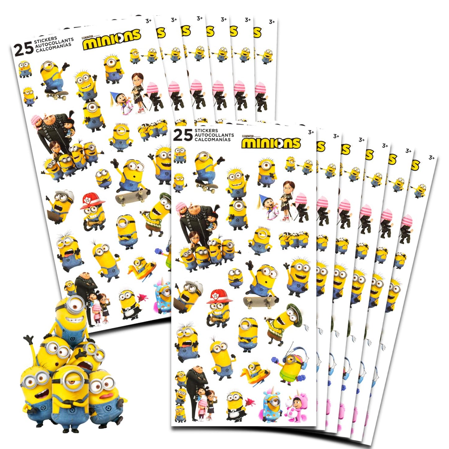 Minions Party Favors for Boys & Girls Bundle ~ 12 Pack Despicable Me Sticker Sheets for Kids Birthday Party Goodie Bags | Despic