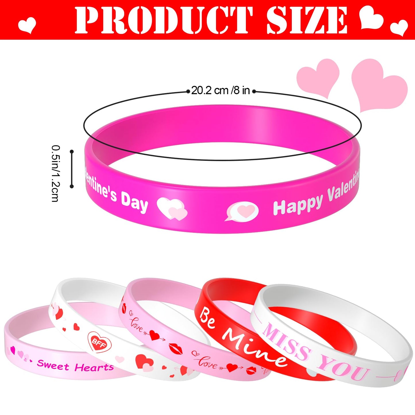 Neburora 40 Pieces Valentine'S Day Silicone Wristbands Pink Red Heart Rubber Bracelets For Valentine'S Gift Party Decoration Fav