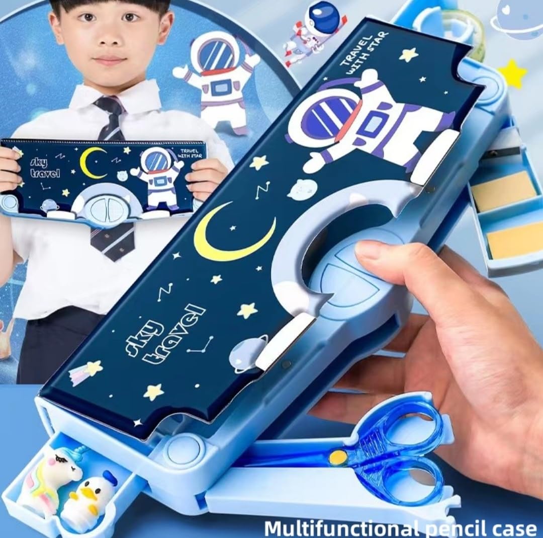 Royal Hub Space Theme Pencil Box Kids, Multi Functional, Kids Pencil Box Boys & Girls, Space Pencil Box Boys, Magnetic Pencil Bo