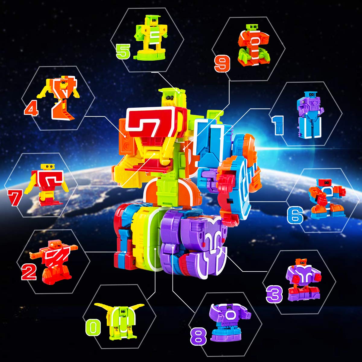 Lydaz Number Bots Toys - Multicolor Preschool Learning Math Robots, 10pcs for Boys 2-5 Years, Plastic Educational Gifts