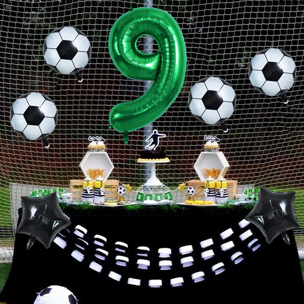 Toniful 32 Inch Soccer Balloons Set 9St Birthday Decoration Green Number 9 Foil Soccer Balloon Black Star Balloons For Children'