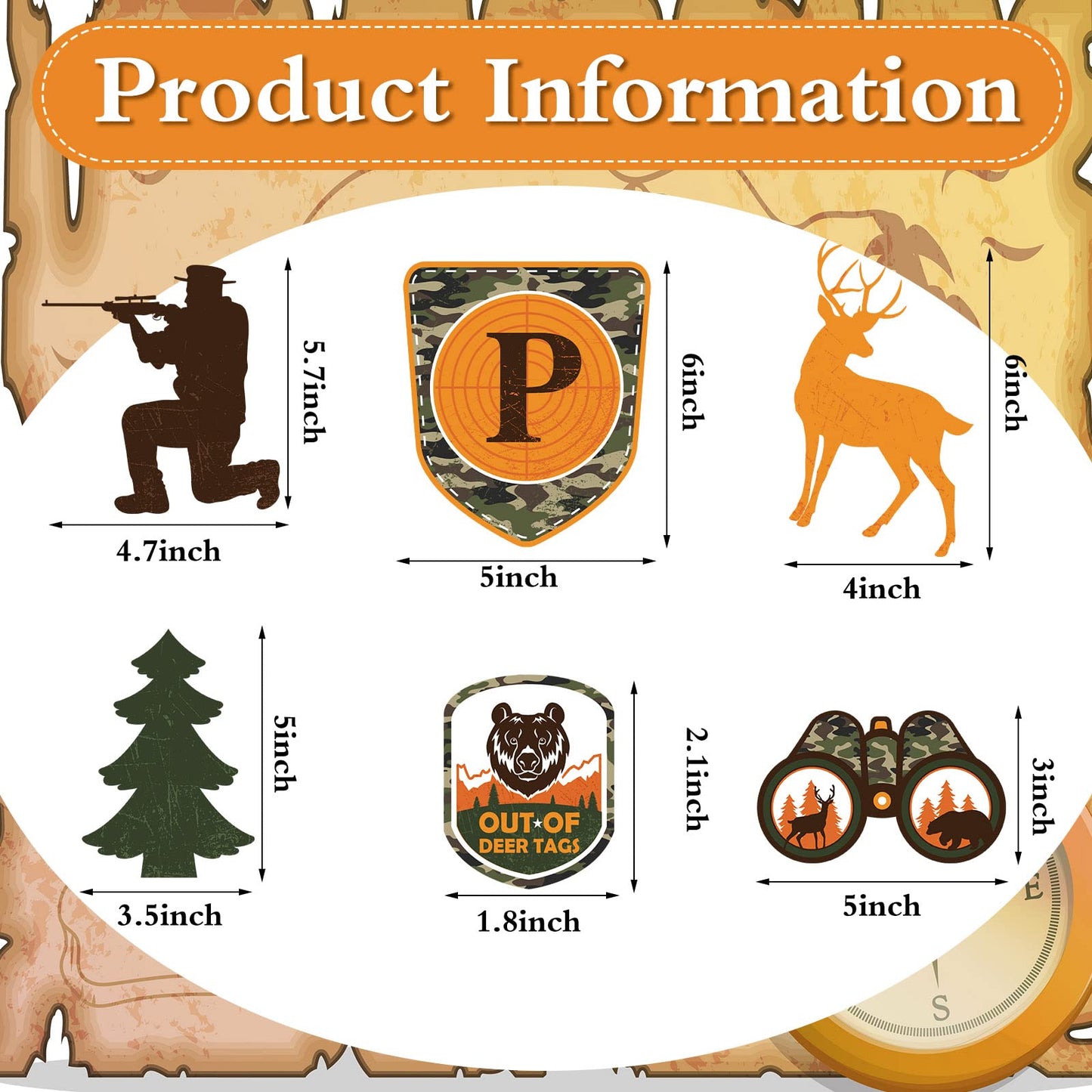 Dianelhall Hunting Theme Party Decorations - 62 Pcs Camo Birthday Supplies, Cupcake Toppers, Brown/Green/Orange, Model: Dianelhall-043