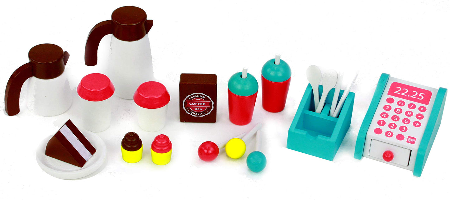 Playtime By Eimmie 18 Inch Doll Furniture - Cafe Food Cart And Dolls Accessories - Wooden Playsets - Fits American, Generation, My Life & Similar 14”-18” Girl Dolls Stuff - Girls Toys