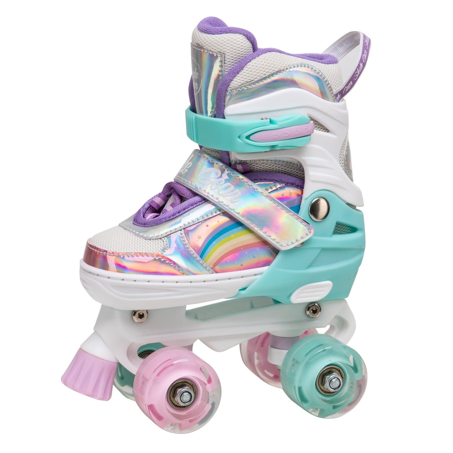 Skate Gear Rainbow Adjustable Light Up Inline/Quad Roller Skates For Girls And Boys (Pink - Quad, Medium)